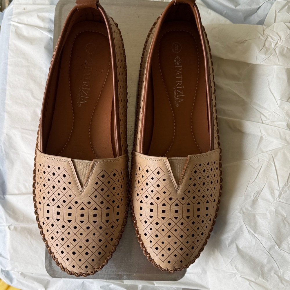 Perforated Tan Loafers for Women